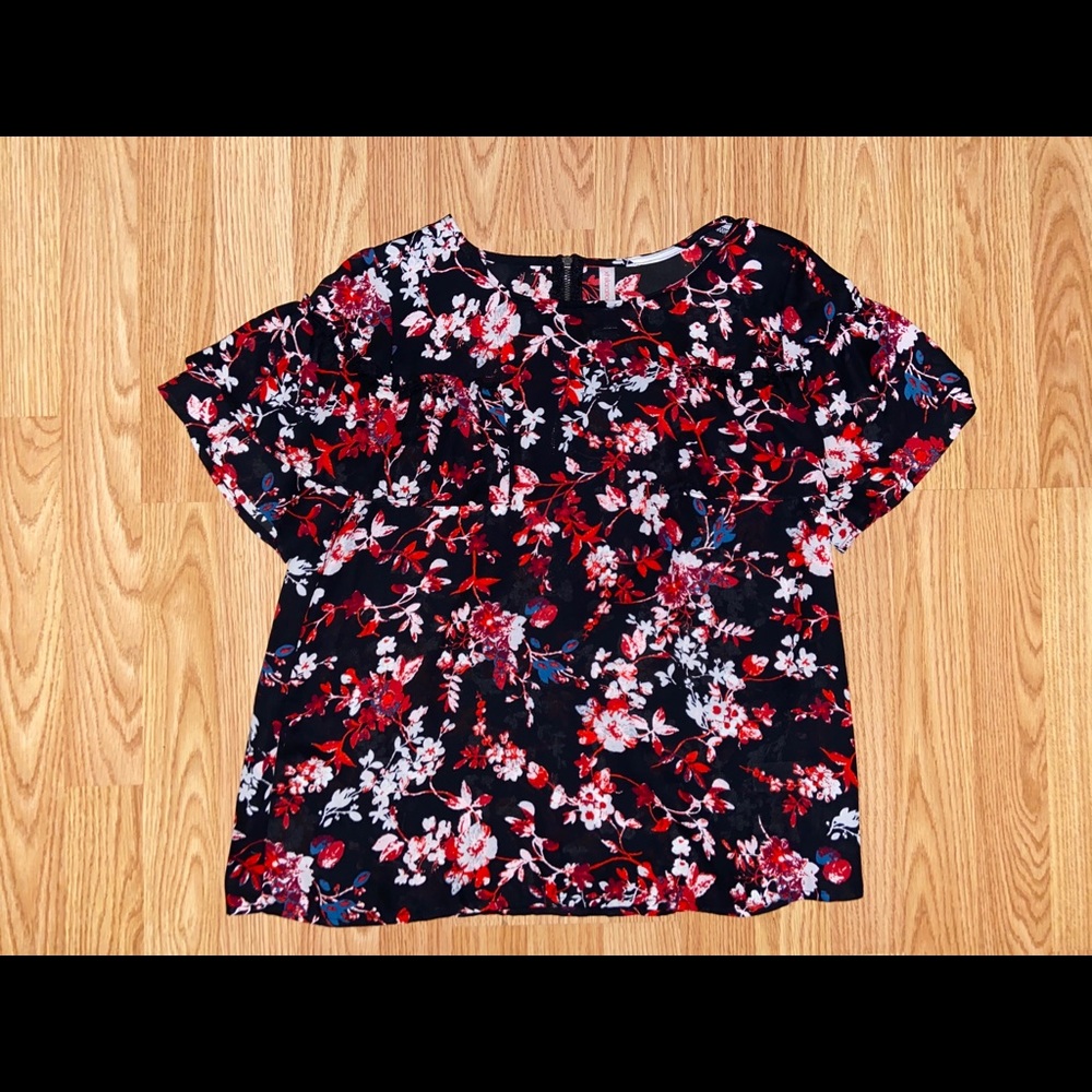 Black and Red Floral Sheer Tunic